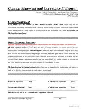 Real Estate Loan Consent and Occupancy Statement