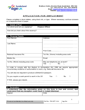 UK Employment Application Form