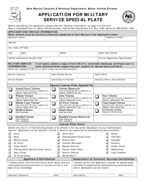 New Mexico Military Service Special Plate Application