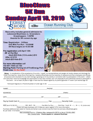 Lakewood BlueClaws 5K Race Entry Form