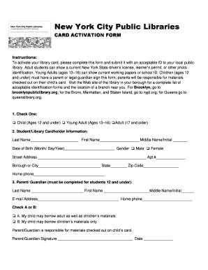 New York City Public Libraries Card Activation Form