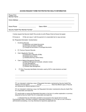 Access Request Form for Protected Health Information
