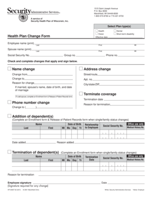 Health Plan Change Form