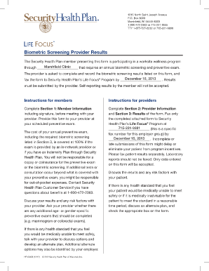 Biometric Screening Provider Results Form