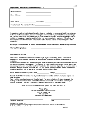 Request for Confidential Communications
