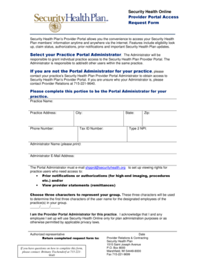 Security Health Provider Portal Access Request Form