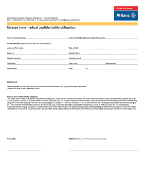 Allianz Medical Confidentiality Release Form