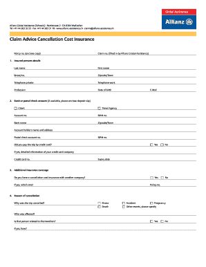 Allianz Global Assistance Stornokosten-Versicherungsanspruchsformular
