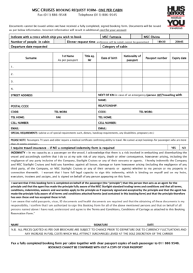 MSC Cruises Booking Request Form