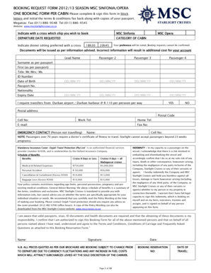 MSC Sinfonia/Opera Booking Request Form