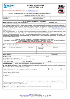 Thompsons Holidays Booking Request Form