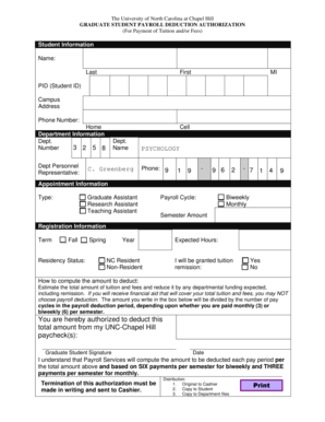 Graduate Student Payroll Deduction Authorization