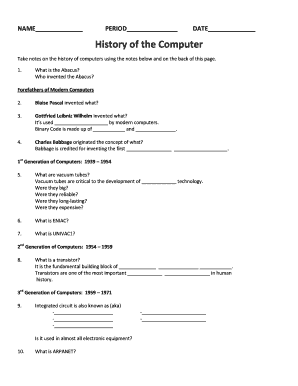 Computer History Notes Worksheet