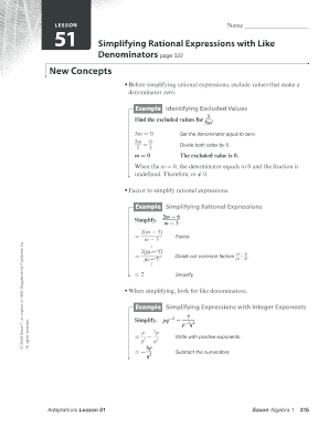 Algebra 1 Lesson 51 Worksheet