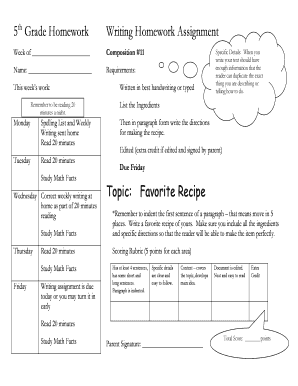 5th Grade Homework Writing Assignment