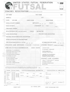 US Futsal Coach Registration Form