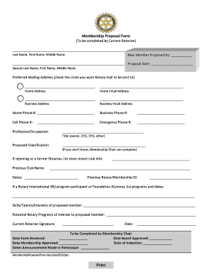 Rotary Club Membership Proposal Form