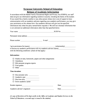 Syracuse University FERPA Release Form
