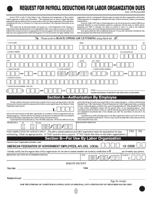 Request for Payroll Deductions for Labor Organization Dues