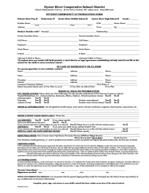 Student Emergency Authorization Form