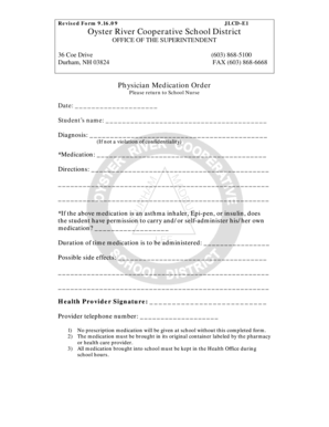 Physician Medication Order Form