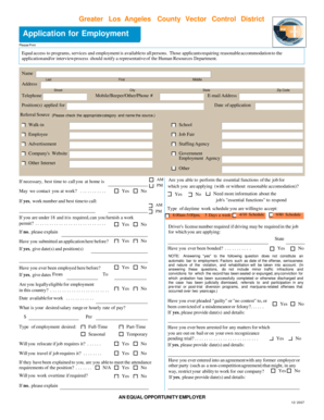 Greater Los Angeles County Vector Control District Employment Application