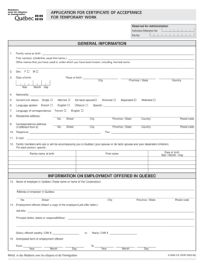 Québec Temporary Work Certificate Application