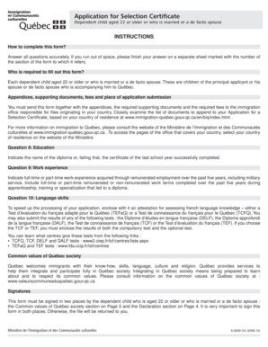 Québec Dependent Child Selection Certificate Application