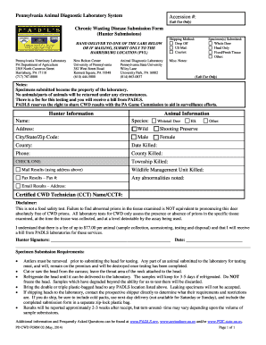 Pennsylvania Chronic Wasting Disease Submission Form