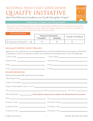 NHSA Quality Initiative Application