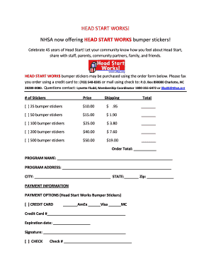 Head Start Works Bumper Sticker Order Form