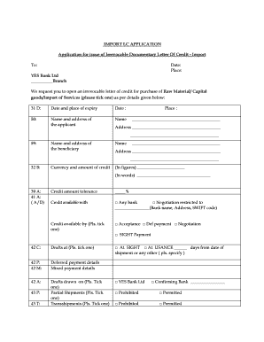 Irrevocable Documentary Letter of Credit Application