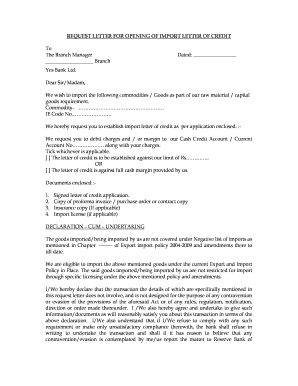 Request Letter for Opening of Import Letter of Credit