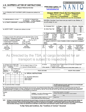 US Shipper's Letter of Instructions