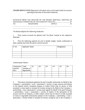 Board Resolution for Bank Account Opening