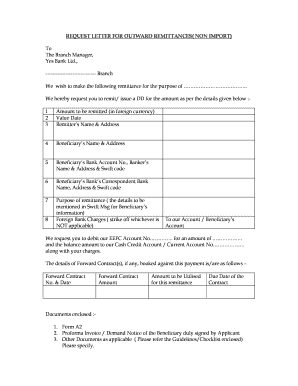 Request Letter for Outward Remittances