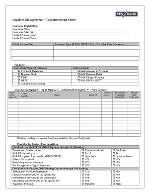 YES Bank Customer Setup Sheet