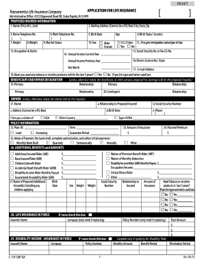 Transamerica Life Insurance Application