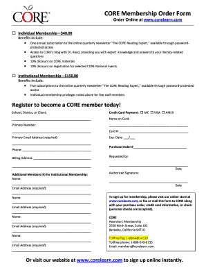 CORE Membership Order Form