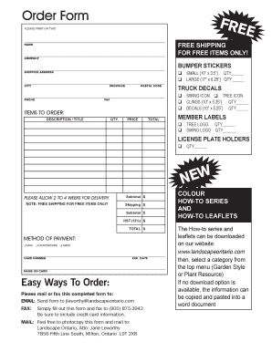 Order Form for Bumper Stickers and Decals