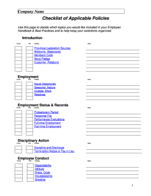 Employee Handbook Policy Checklist