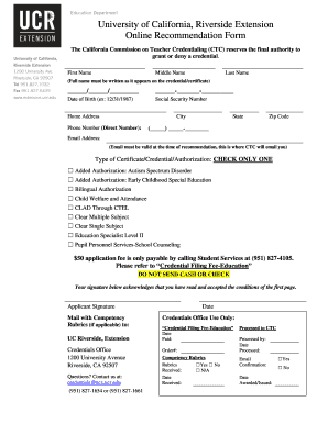 University of California Online Recommendation Form