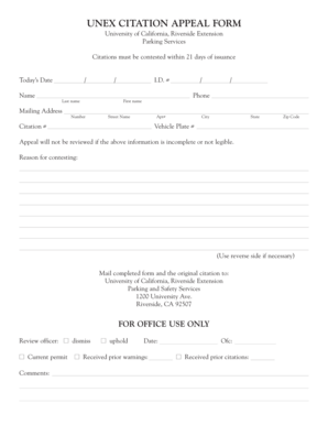 UNEX Citation Appeal Form