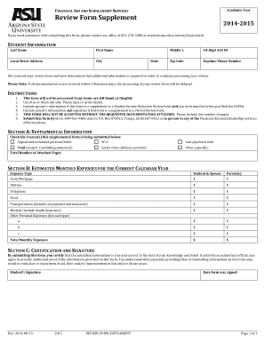 ASU Financial Aid Review Form Supplement