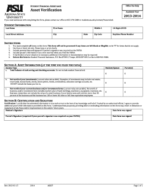 Student Financial Assistance Asset Verification Form