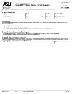 Parent PLUS Loan Denial Funds Request Form
