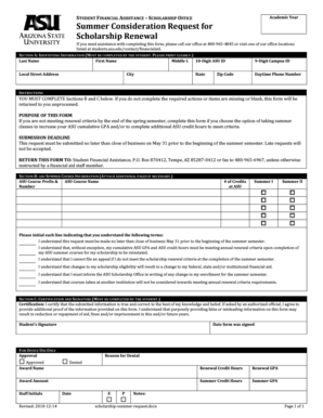 ASU Scholarship Renewal Summer Request Form