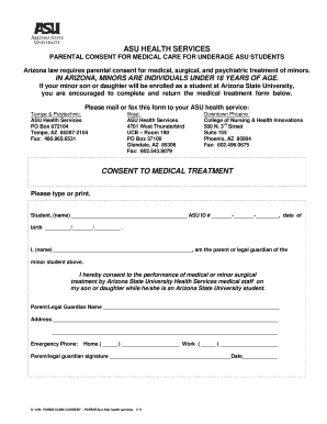 Parental Consent for Medical Care for Underage ASU Students
