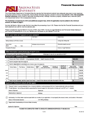 Arizona State University Financial Guarantee Form