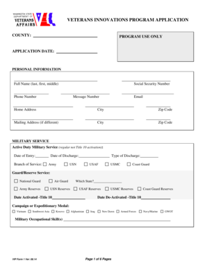 Veterans Innovations Program Application